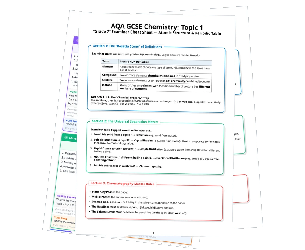GCSE Revision Sheets preview showing clear layout, definitions, and equations