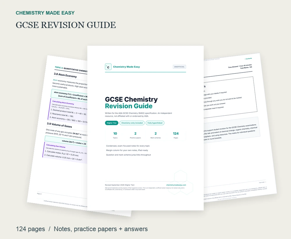 Actual cover, topic notes and practice paper from the 124-page GCSE revision guide